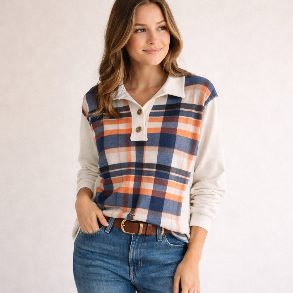 Lovely J Plaid Quarter Button Shirt
